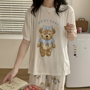 Ensemble de pyjama d'été pour femmes à manches courtes, ample, <span class=keywords><strong>grande</strong></span> <span class=keywords><strong>taille</strong></span>, imprimé de dessins animés, vêtements de nuit - Product Image 2