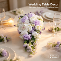 Bouquet de mariée cascade européen avec fleurs artificielles en soie pivoine et orchidée violettes et blanches pour décoration de séance photo style forêt