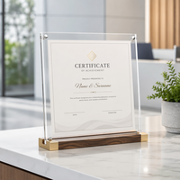 Cadre photo en acrylique transparent pour table, cadre moderne pour certificats avec base en bois et en métal pour la décoration de bureau