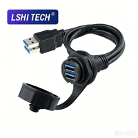 Connecteur de panneau étanche IP67 M25 double USB 3.0 avec câble USB mâle, câble d'extension USB industriel avec gaine en nylon