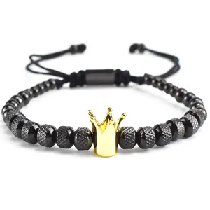 Fashion jewelry stainless steel net texture beads copper braided styles black gold men crowns for bracelets