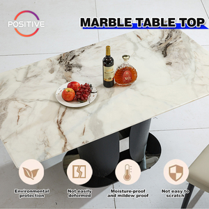 Mesa de comedor de mármol de diseño de lujo de alta calidad, mesa de comedor de madera maciza con chasis de acero inoxidable de lujo, mesa de comedor de madera maciza de alta calidad, - Product Image 2