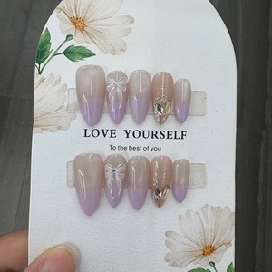 Uñas Postizas Rosadas Encantadoras al por Mayor con Pedrería 3D, Uñas Acrílicas Hechas a Mano, Uñas Postizas con Logotipo Personalizado - Product Image 3