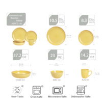 Ensemble de vaisselle en céramique jaune de 20 pièces, assiettes à dîner de luxe à steak fin et à pizza, ensembles de vaisselle faciles à nettoyer en douceur