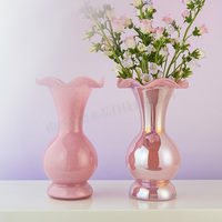 Vase à fleurs en verre élégant en gros, vase décoratif vintage en verre artistique avec bord ondulé, centre de table floral pour décoration