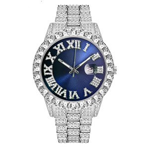 Reloj de cuarzo de moda de hip-hop americano europeo para hombre con incrustaciones de diamantes número romano cara verde esfera grande marca de moda - Product Image 4