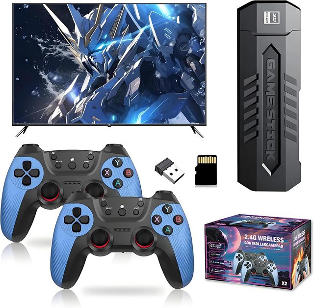 Retro Gaming Console X2 Blue Gaming Stick 4k HDMI Output 2.4G Wireless Controller Classic Emulators Plug and Play for TV