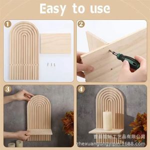 Wooden Wall Mounted <b>Candle</b> <b>Holder</b> 35cm Geometric Design For Home Decor - Product Image 5