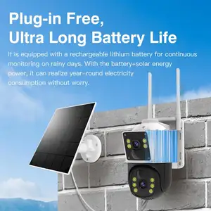 Zoom Wireless 4G Outdoor Solar Powered Security IP Auto Human Track Dual Lens CCTV 4G PTZ Camera