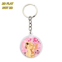 Porte-clés en acrylique avec un chien mignon écoutant de la musique, design notes de musique roses, pendentif rond transparent pour clés, sacs, sacs à dos, cadeau