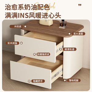 Table de chevet minimaliste moderne en bois massif, meuble de rangement pour chambre à coucher, design de luxe léger - Product Image 3