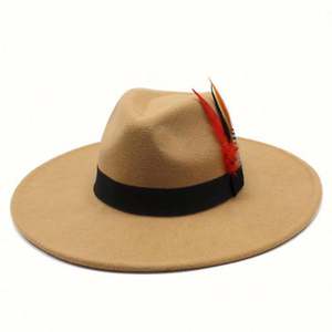 Sombrero Clásico de Ala Ancha de Fieltro para Exteriores, Sombreros Fedora para Mujer al por Mayor 2022 con Cinturón de Plumas - Product Image 2