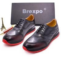 Chaussures décontractées de sport pour hommes en cuir de vachette de haute qualité, à lacets, imperméables et respirantes, imprimées à la main, pour l'automne/hiver, avec talon compensé