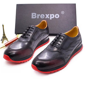 Chaussures de sport décontractées pour hommes en cuir de vachette de haute qualité, à lacets, imperméables et respirantes, pour l'automne/hiver, avec design imprimé à la main - Product Image 1