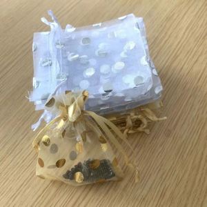 Sacs en organza à pois avec cordon de serrage 7x9cm, dorés ou argentés, mini pochettes cadeaux pour bijoux et boucles d'oreilles - Product Image 6