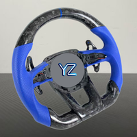 Volant en cuir bleu à rayures bleues personnalisé YZ, fond plat, en fibre de carbone forgée pour Lamborghini Huracan Urus Revuelto LP610-4