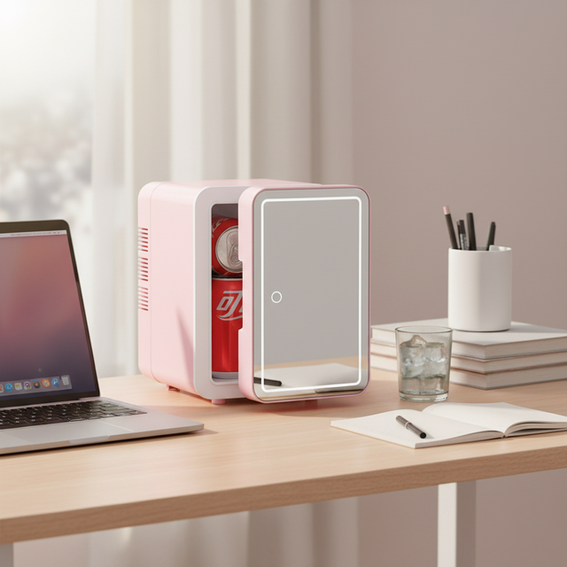 Customization Supported Cosmetics Mini Refrigerator LED Mirror Thermoelectric Cooling AC 110V-240V Hand Held for Home Use