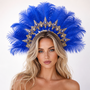 Nouvel Arrivage – Coiffes en Plumes d'Autruche Bleues Faites à la Main, Confortables, Élégantes, Unisexe, Durables, Idéales pour les Fêtes - Product Image 3