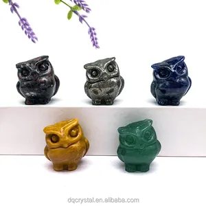 Wholesale Crystal 1.5inch Mini Obsidian Owls Natural Hand Carved 3cm Mini Rose Quartz Cute Animal Owls For Sale
