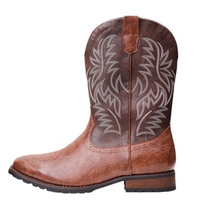 Bottes de cowboy western vintage brodées pour hommes, grande taille, mi-mollet, à bout carré, talon épais, style Chelsea Knight, hiver, transfrontalières - Product Image 5