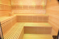 Banc en forme de L double, intérieur, 7 couleurs de lumière, sauna à vapeur en bois de luxe avec pierres
