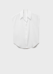 Chemisier décontracté <span class=keywords><strong>sans</strong></span> manches blanc à col boutonné en soie/coton non tissé pour femme, idéal pour le <span class=keywords><strong>travail</strong></span> - Product Image 2