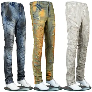 204 Nieuwe Slim Fit Heren Decoratie Mode Casual Custom Hiphop Strakke Trendy Slim Fit Jeans Merk Custom Jeans