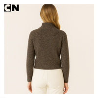 Certification BSCI, cardigan à col roulé pour femme, boutonné devant, logo personnalisé, pull en laine mouchetée tricoté, automne-hiver