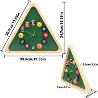 Horloge murale de billard 14 pouces, design triangle, avec cadre en bois massif, idéale pour salle de billard, salle de jeux, bar