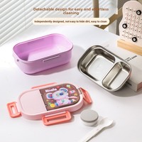 Boîte à lunch mignonne de dessin animé pour étudiants, en acier inoxydable 304, double compartiment, boîte bento portable, hermétique, compatible micro-ondes