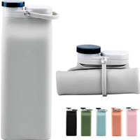 Bouteille d'eau de sport en silicone sans BPA, design créatif personnalisé en gros, toucher doux, bouteille pliable