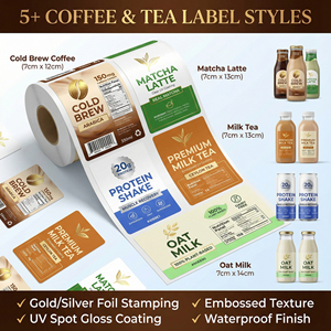 Étiquettes pour bouteilles de café froid imperméables |   Autocollants personnalisés en feuille d'or pour bouteilles en verre et en plastique - Product Image 3