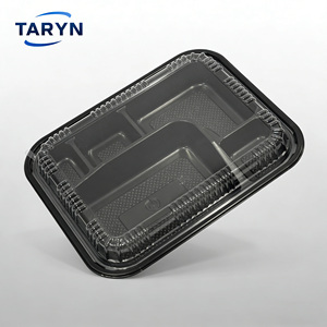 Boîtes à lunch en plastique thermoformé 235x190x50mm 5 compartiments Contenant alimentaire en plastique PS jetable avec couvercle transparent - Product Image 4