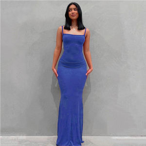 Vente en gros de vêtements personnalisés pour femmes, été, en tissu polyester, couleur unie, moulant, jupe sirène longue, robes maxi sexy - Product Image 5