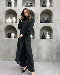 طقم عباية نسائي تركي ستايل <span class=keywords><strong>2026</strong></span> من الساتان بتصميم دبي، ياقة واقفة، أكمام طويلة، بنطلون واسع الساق بطول الكاحل، طقم كاجوال من قطعتين - Product Image 4