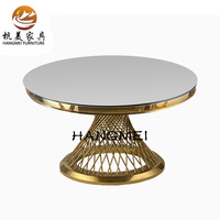 Table de mariage en verre miroir avec cadre en acier inoxydable doré tables 10 personnes pour mariage