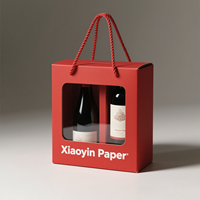 Logotipo Personalizado 1 botella caja de vino embalaje de papel impresión cartón regalo caja de vino con asa ventanas