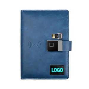 LEDロゴパワーバンクノートブック日記ロック付きワイヤレス充電器USBフラッシュドライブa5レザーメモ帳