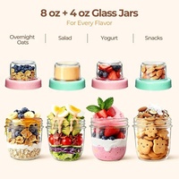 Wishome 2-in-1 draagbare ontbijtbakjes, dubbelwandige glazen yoghurtbekers met bovenste compartiment voor ontbijtgranen, fruit & snacks