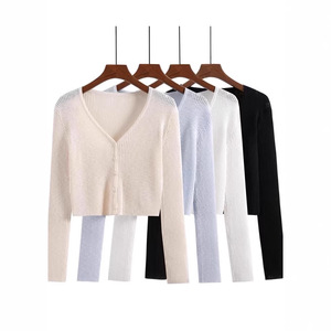 Women's Knitted <b>Cardigan</b> Long Sleeve Thin Breathable Loose Fit V Neck Single Breasted <b>Spring</b> Summer Wear - Product Image 1