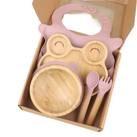 Ensemble d'alimentation pour bébé en silicone motif grenouille et bambou, comprenant bol à ventouse, assiette, bavoir, cuillère et fourchette, vaisselle pour tout-petits, coffret cadeau, logo personnalisé, vente en gros