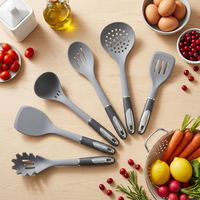 OEM ODM Ensemble de 7 ustensiles de cuisine en silicone antiadhésifs avec support rotatif, durables, de qualité alimentaire FDA, résistants à la chaleur, ensemble de spatules de cuisson