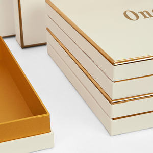 Benutzer definiertes Logo Starre weiße Schal Geschenk <span class=keywords><strong>box</strong></span> Gold Kanten <span class=keywords><strong>2</strong></span> Stück Abnehmbare Deckel Basis Karton Verpackung Matt Laminierung Prägung - Product Image 4