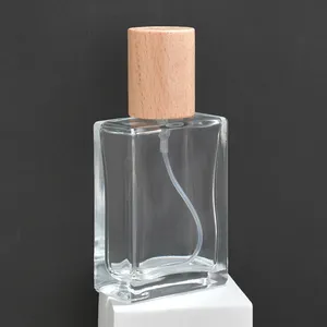 Anln Custom Glazen Parfumflesjes Vierkante Vorm Lege Hervulbare Glazen Spuitfles 30 Ml Hout Deksel