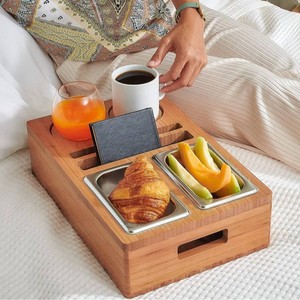Sofa <b>Storage</b> <b>Tray</b> Bamboo Rectangular Multifunctional Snack Beverage Holder With Compartments For Living Room Use - Product Image 2