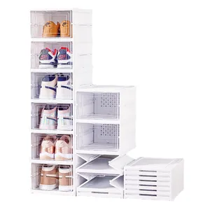 FF1681 Free Installation Plastic Sneaker Cabinet Bins Foldable Shoe Storage Boxes Stackable Sturdy Clear Shoe Box