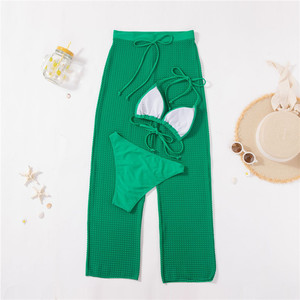 2024 New Women's Clothing <strong>Green</strong> Women Swimming Suit Swimwear 3 Piece <strong>Bikini</strong> <strong>Set</strong> With Beach Pants - Product Image 4