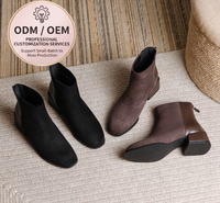 Bottines pour femmes en similicuir suédé patchwork à bout rond, talon carré bas, fermeture éclair arrière, 2 couleurs, chaussures décontractées, vente en gros ODM OEM