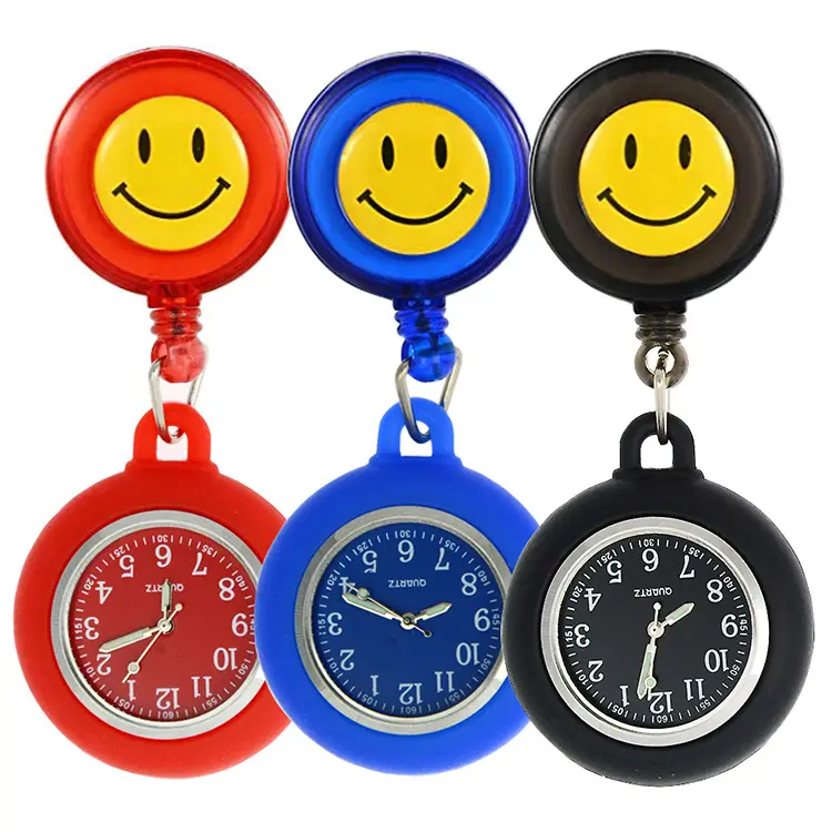 BR-111-Z Intrekbare Verpleegstershorloges Met Clip Verpleegster Fob Horloge Siliconen Schattige Cartoon Smile Rond Gezicht Horloge Voor Verpleegster