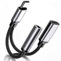 Adaptor Charger Headphone 2-in-1 USB-C 3.5mm Aluminium Alloy Abu-abu dengan Kabel Nilon Kepang PD 60W Pengisian Cepat untuk iPhone 15/16/17